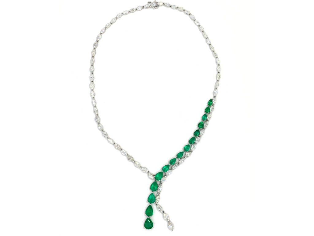 Half Emerald Half Diamond Statement Necklace