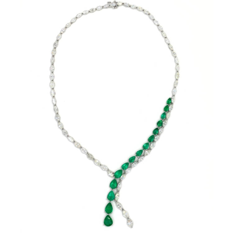 Half Emerald Half Diamond Statement Necklace