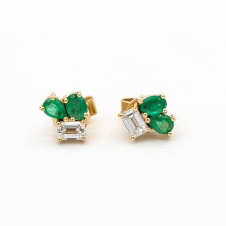 Emerald and Diamond Studs