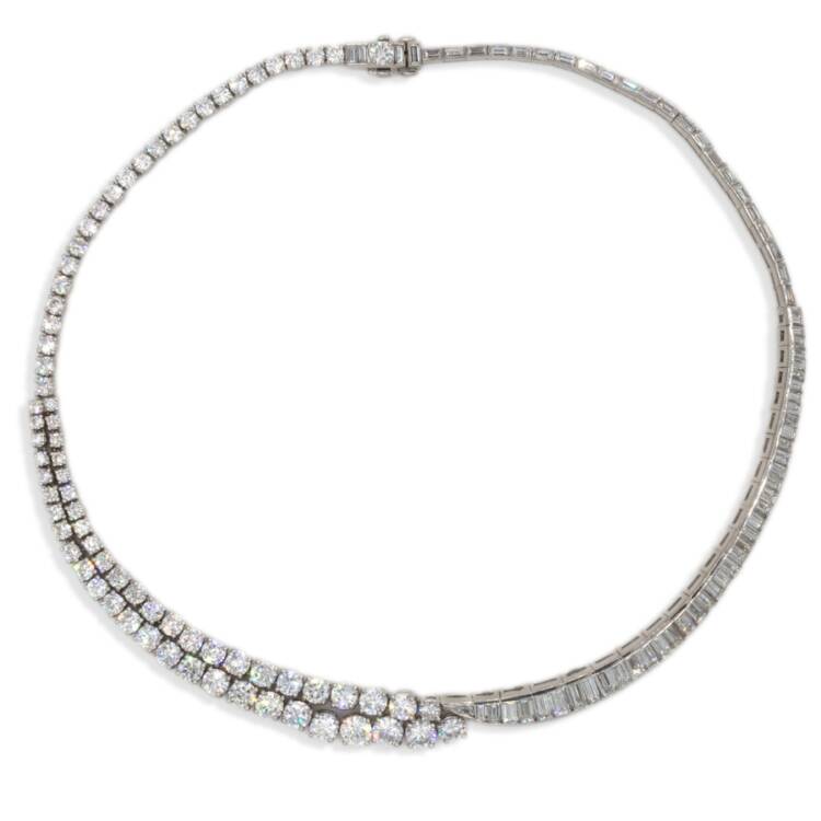 Round Diamond and Baguette Tennis Necklace